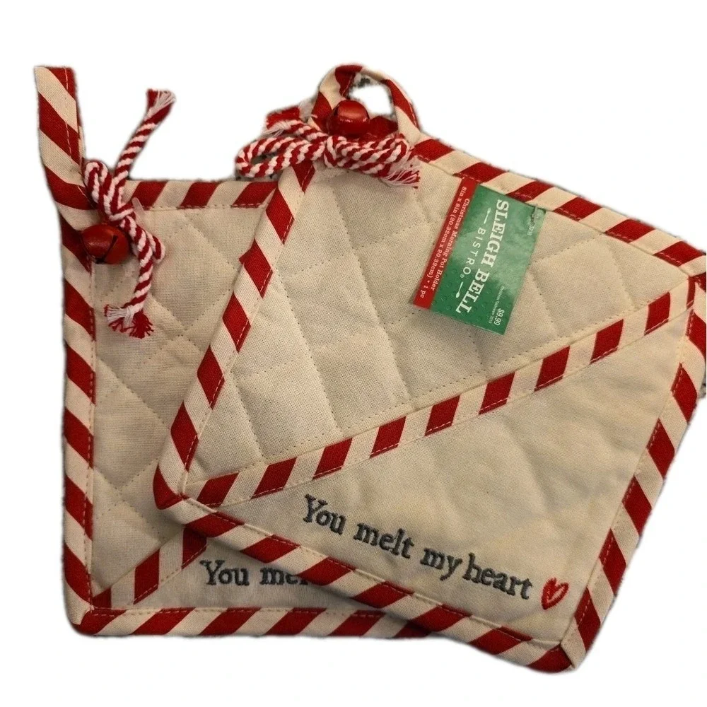 NEW Set Of 3 Pot Holders Cloth Set Christmas Kitchen Decor You Melt My Heart